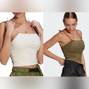 TWO Adidas Elastic Tops - Olive Green & Chalk White - Both Size Small